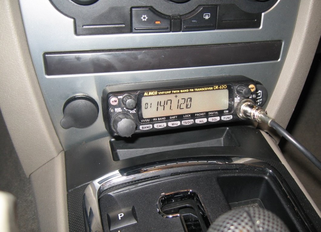 The Alinco DR-620 mounted in place in the dash.