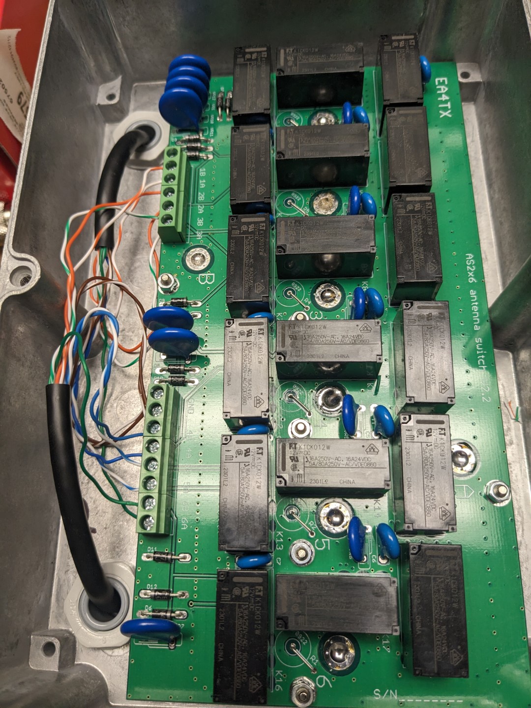 The insides of the EA4TX antenna relay switch.