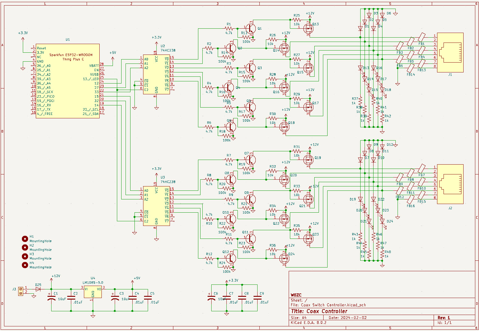 Schematic diagram of the switch controller, showing the two sets of six high-side drivers.