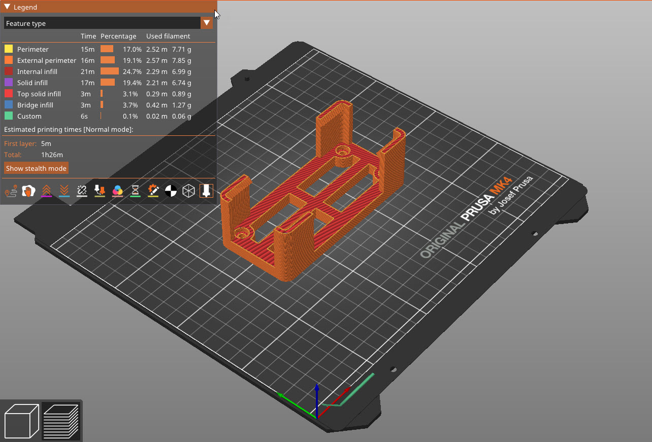 The STL file sitting in the Prusa Slicer, ready to be printed.